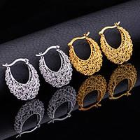 U7 Women\'s Vintage Earrings Platinum/18K Real Gold Plated Jewelry Gifts Hollow Flowers Round Fancy Hoop Earrings