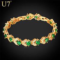 U7 Women\'s Fashion Cubic Zirconia Jewelry Gift Platinum/18K Real Gold Plated Shiny Green Zircons Tennis Bracelets
