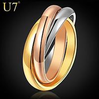 U7 Women\'s Layered Rings 2015 New Jewelry Stainless Steel/Rose Gold/18K Real Gold Plated Multi-tone Stacked Band Rings