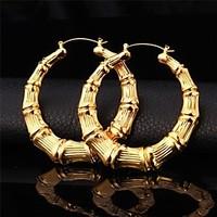 U718K Real Gold Platinum Plated Big Bamboo Hoop Earrings for Women Fashion Jewelry