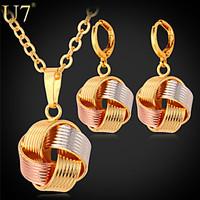 U7 Women\'s Platinum/18K Gold/Rose Gold Multi-Tone Gold Plated Fancy Ball Drop Earrings Pendant Necklace Set