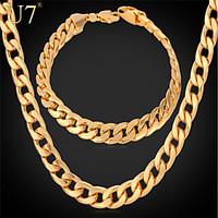 U7 Men\'s 3 Colors Cuban Link Chain Necklaces 18K Gold/Rose Gold/Platinum Plated Classic Bracelets Hiphop Jewelry Set
