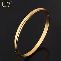 U7 Unisex Simple Style Gold Bangle 18K Real Gold/Platinum Plated Fashion Jewelry for Women Men Concise Bangle Bracelet
