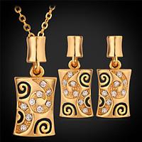 U7 Women\'s 18K Real Gold Platinum Plated Pendant Earrings Choker Necklace Rhinestone Jewelry Sets
