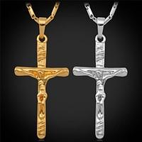 U7 Crucifix 18K Real Gold Plated Saint Cross Jesus Choker Necklace Pendant Religious Jewelry Unisex High Quality