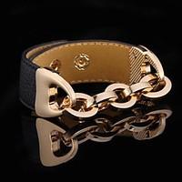 U7 18K Real Gold Plated Chain Bracelet Resizable Wide Cool Leather Chunky Bracelet for Men