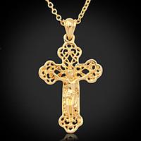 U7 Crucifix High Quality Jeu Cro Pendant 18K Gold Plated Choker Necklace Hollow Cro Fahion Jewelry
