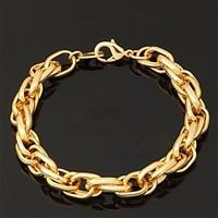 U7 Men\'s Big 18K Chunky Gold Filled Twisted Link Chain Bracelet 11MM 21CM