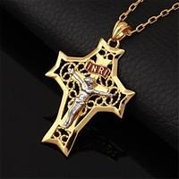 U7 Crucifix Cool Big Size INRI Cross Pendant Choker Necklace for Men Hollow 18K Gold Plated Fashion Jewelry