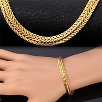 U7Wheat Chain Bracelet 18K Real Gold Plated Vintage Chunky Bracelet Fashion Jewelry for Women Christmas Gifts