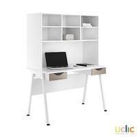 uclic aspire desk with overshelving and 2 drawers reflections stone gr ...