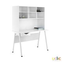 Uclic Aspire Desk with Overshelving and Drawer 1200mm Reflections White