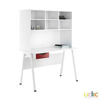 Uclic Aspire Desk with Overshelving and Drawer 1200mm Reflections Burgundy