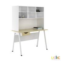 Uclic Aspire Desk with Overshelving and Drawer 1200mm Sylvan Maple