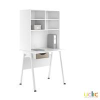 Uclic Aspire Desk with Overshelving and Drawer 800mm Reflections Stone Grey