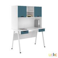 uclic aspire desk with upper storage and 2 drawers kaleidoscope blue