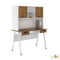 uclic aspire desk with upper storage and 2 drawers sylvan walnut