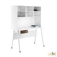 Uclic Aspire Desk with Overshelving and Drawer 1200mm Reflections Dark Olive