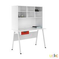 Uclic Aspire Desk with Overshelving and Drawer 1200mm Kaleidoscope Red