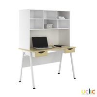 Uclic Aspire Desk with Overshelving and 2 Drawers Sylvan Maple