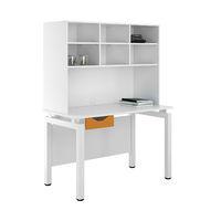 Uclic Engage Desk with Overshelving and Drawer 800mm Reflections White