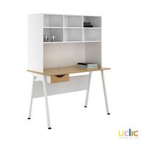 Uclic Aspire Desk with Overshelving and Drawer 1200mm Sylvan Beech