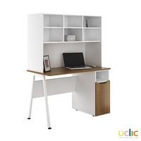 Uclic Aspire Desk with CPU Cupboard and Overshelving Sylvan Walnut
