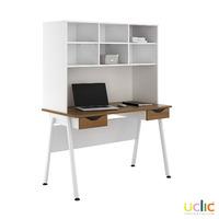 Uclic Aspire Desk with Overshelving and 2 Drawers Sylvan Walnut