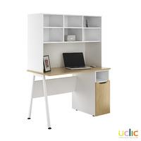Uclic Aspire Desk with CPU Cupboard and Overshelving Sylvan Oak