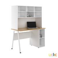 Uclic Aspire Desk with CPU holder and Overshelving Sylvan Beech