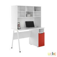 Uclic Aspire Desk with CPU Cupboard and Overshelving Kaleidoscope Red
