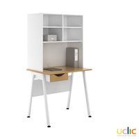 Uclic Aspire Desk with Overshelving and Drawer 800mm Sylvan Beech