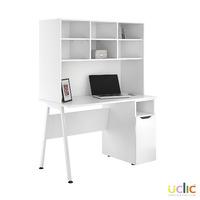 Uclic Aspire Desk with CPU Cupboard and Overshelving Reflections White