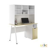 Uclic Aspire Desk with CPU Cupboard and Overshelving Sylvan Maple