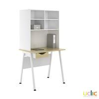 Uclic Aspire Desk with Overshelving and Drawer 800mm Sylvan Maple