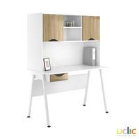 Uclic Aspire Desk with Upper Storage and Drawer 1200mm Reflections Light Olive