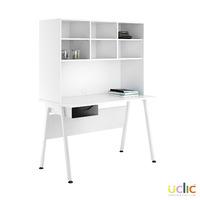 uclic aspire desk with overshelving and drawer 1200mm reflections blac ...