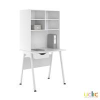 Uclic Aspire Desk with Overshelving and Drawer 800mm Kaleidoscope White