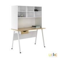 Uclic Aspire Desk with Overshelving and Drawer 1200mm Sylvan Oak