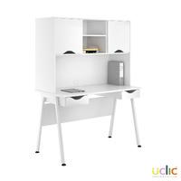 uclic aspire desk with upper storage and 2 drawers reflections white