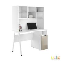 Uclic Aspire Desk with CPU Cupboard and Overshelving Reflections Stone Grey