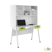 uclic aspire desk with overshelving and 2 drawers kaleidoscope green