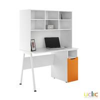 Uclic Aspire Desk with CPU Cupboard and Overshelving Kaleidoscope Orange