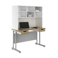 Uclic Create Desk with Overshelving and 2 Drawers Reflections White