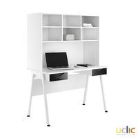 uclic aspire desk with overshelving and 2 drawers reflections black