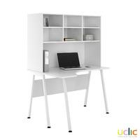 uclic aspire corner desk with overshelving white