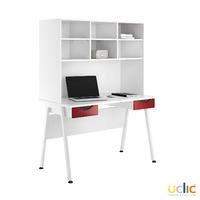 uclic aspire desk with overshelving and 2 drawers reflections burgundy