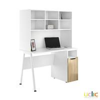 Uclic Aspire Desk with CPU Cupboard and Overshelving Reflections Light Olive