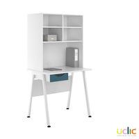 Uclic Aspire Desk with Overshelving and Drawer 800mm Kaleidoscope Blue