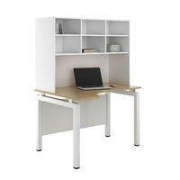 uclic engage corner desk with overshelving sylvan beech